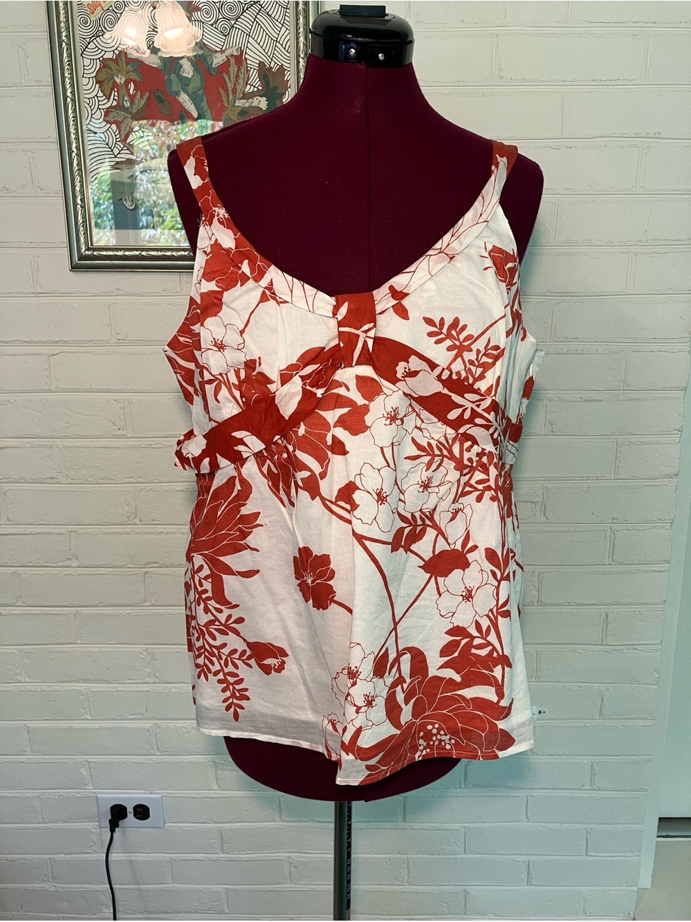 Ann Taylor Cotton Tank - Rust Orange & Cream Floral - Size 14